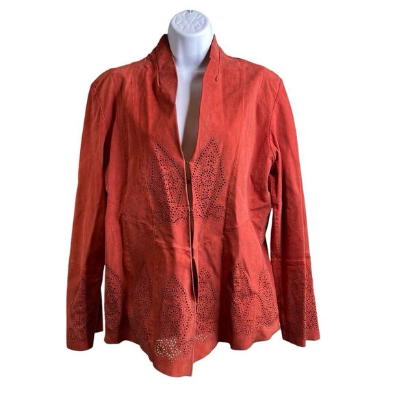 Chico's Women's Red Suede Leather Jacket Size 2 Large Western Boho Hippie Eyelet - Picture 1 of 11
